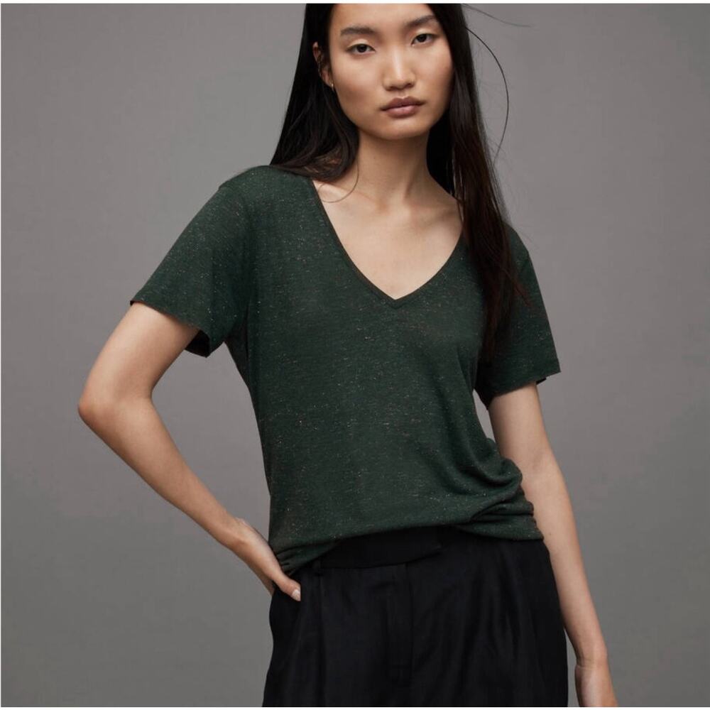 All Saints Emelyn V-Neck Shimmer T-Shirt Size Small